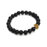 Natural Lava Stone Beaded Bracelet Men Hematite Gallstone Cross Bracelets