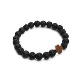 Natural Lava Stone Beaded Bracelet Men Hematite Gallstone Cross Bracelets