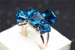 Beautiful Square Sapphire Jewelry Rose Gold Plated Rings Women Crystal Anillos