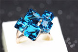 Beautiful Square Sapphire Jewelry Rose Gold Plated Rings Women Crystal Anillos